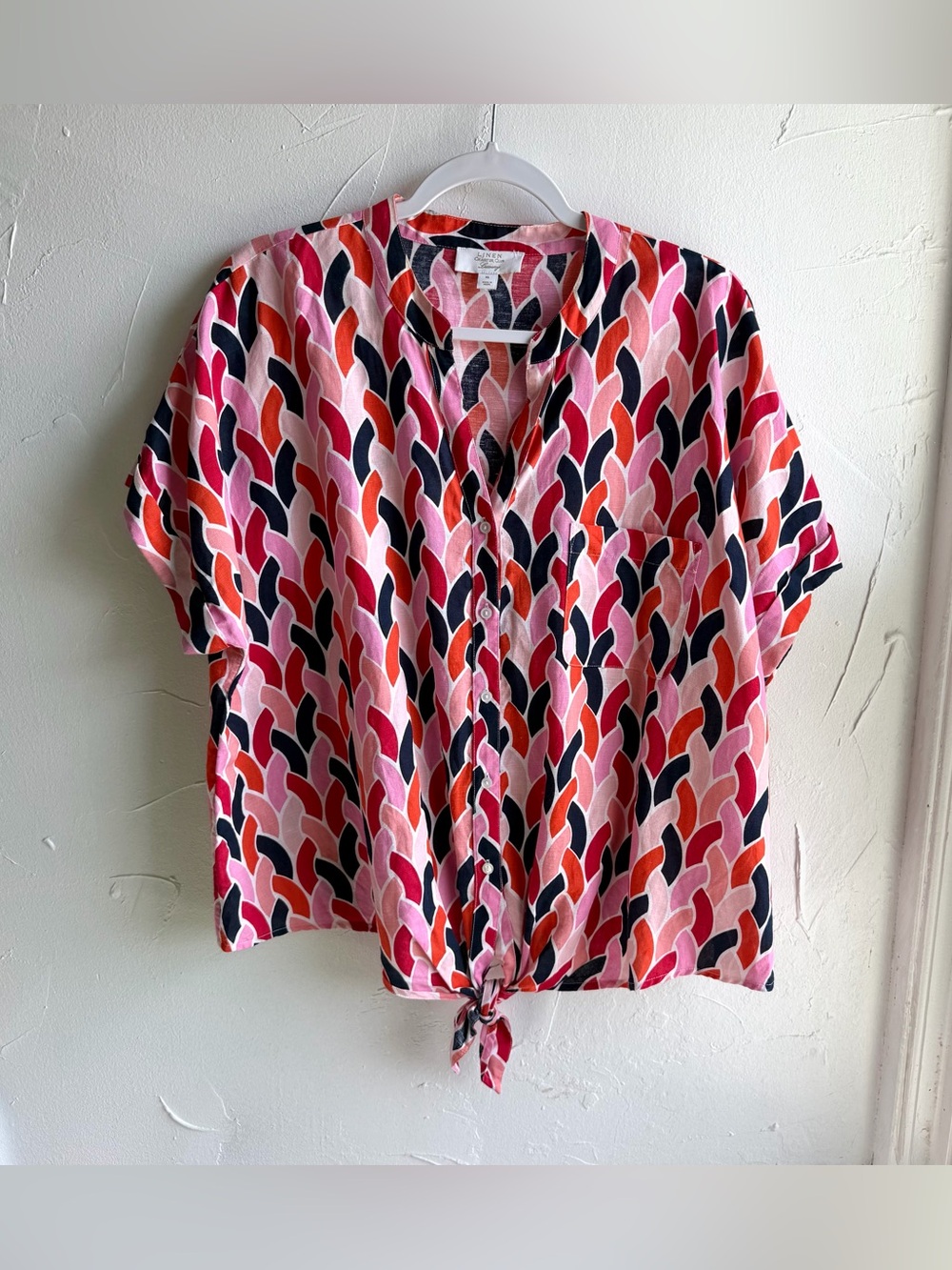 Charter Club Multi Color Linen Blend Top with Front Tie Size XL